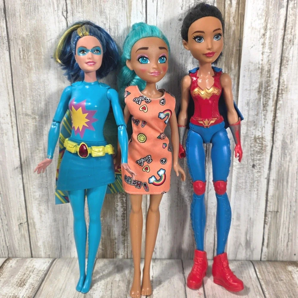 Mattel DC Super Hero Girls Wonder Woman Starfire & Barbie Teal Hair Doll Lot 3pc